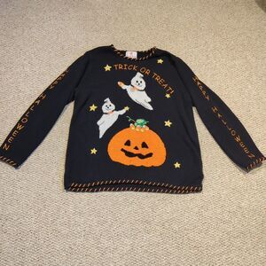 Vintage Quacker Factory Halloween Sweater Large Ghosts Pumpkin Boo